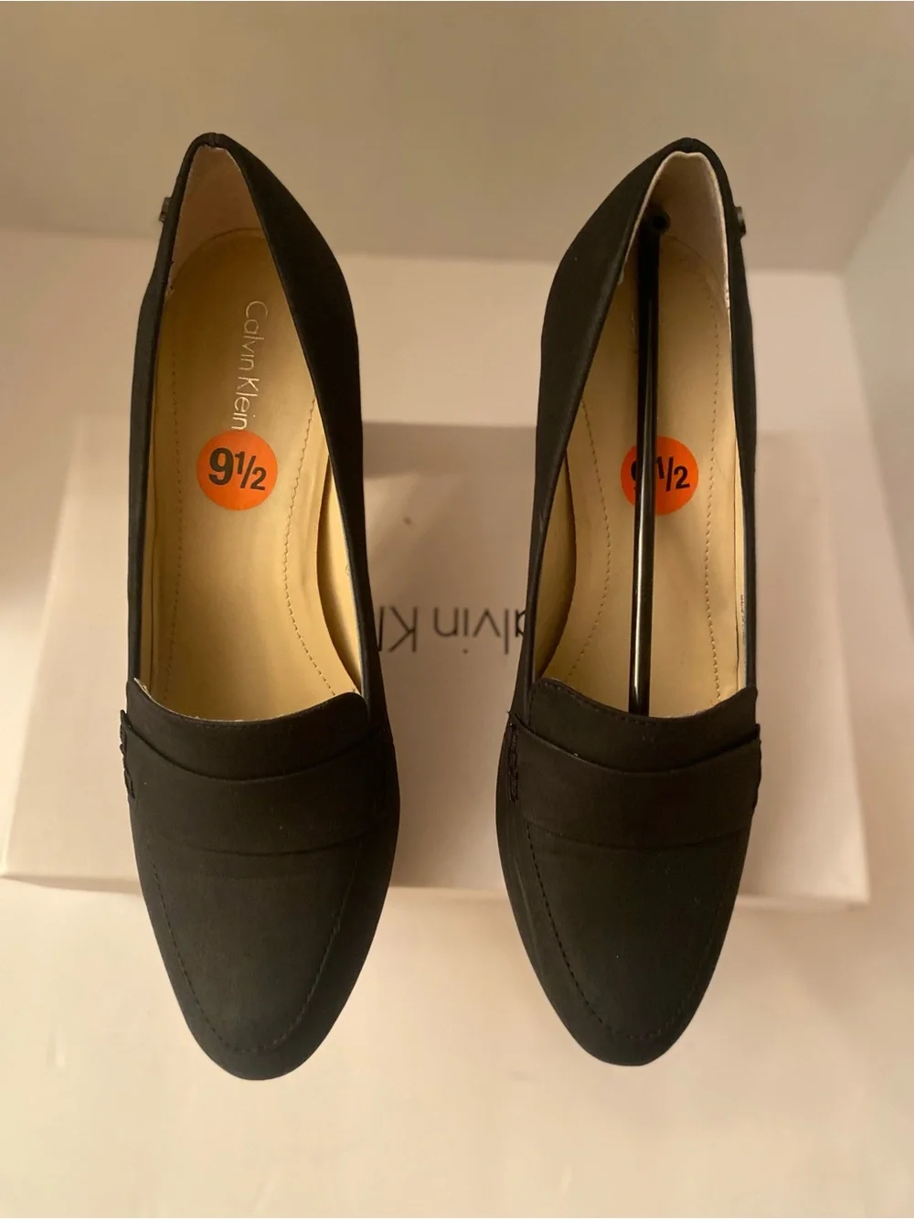 Calvin Klein Onada Nubuck Black Loafer Strap Block Heal Pumps Size 9.5